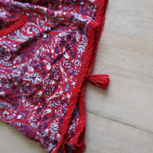 NWT Knox Rose Women's SZ L High Elastic Waist Red Paisley Shorts W/ Pockets - Picture 12 of 13